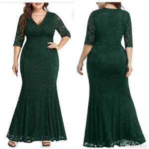 NWT PinUp Wedding Gown Evening Party Floral Lace Long Wrap V Neck Mermaid Dress
